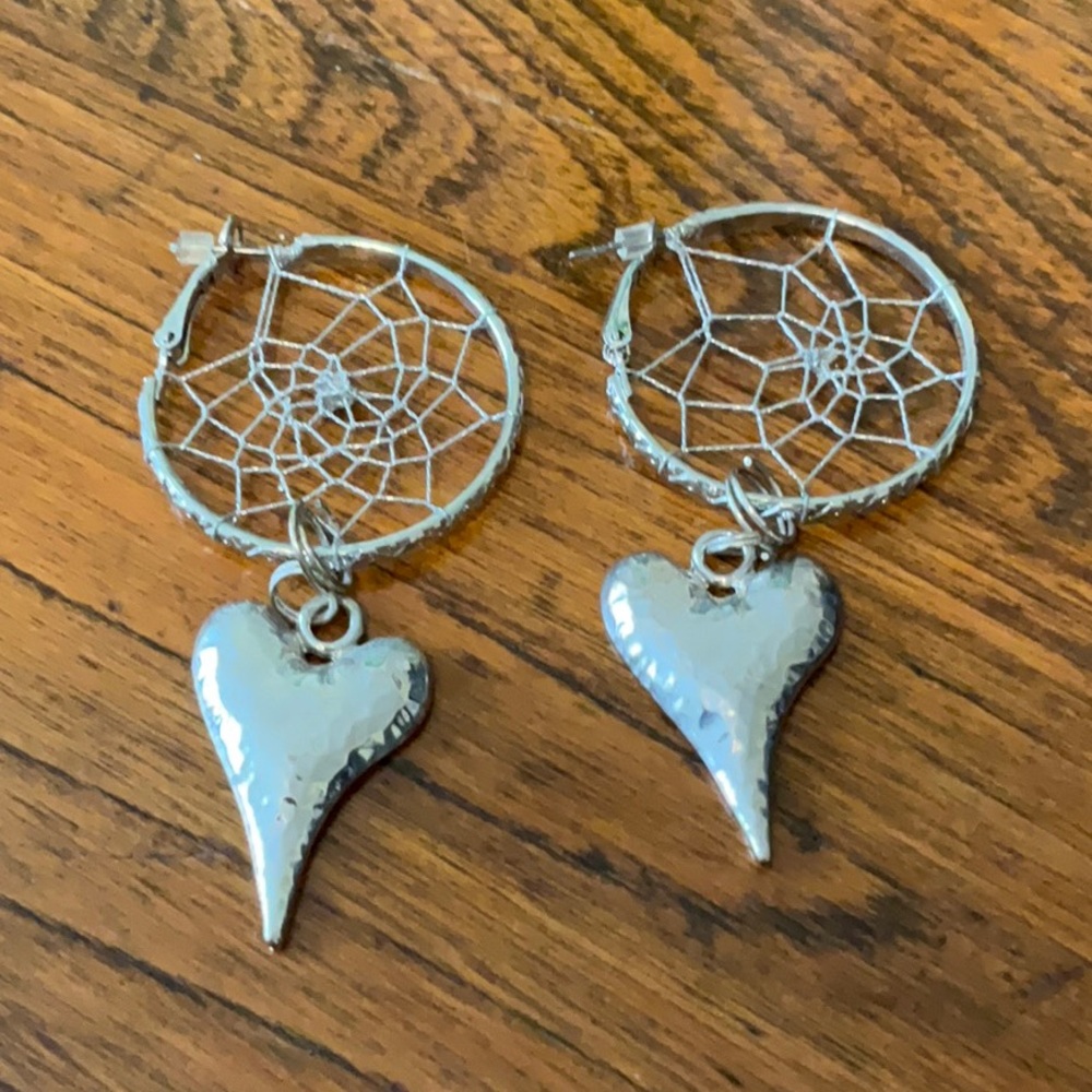 Silver Dreamcatcher Heart Earrings